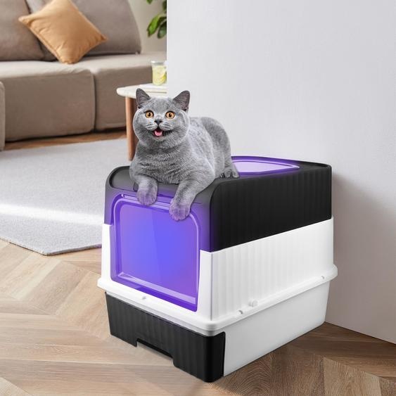 Bac à litière avec lumière UV Grande litière avec bac extensible 35×49×37cm Noir