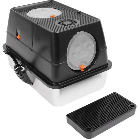 Bac à litière - Bac fermé avec couvercle - Contrôle des odeurs - Bac en acier inoxydable - Protection anti-éclaboussures - 28 L - Jusquà 10 kg - 60×40×39 cm - Noir