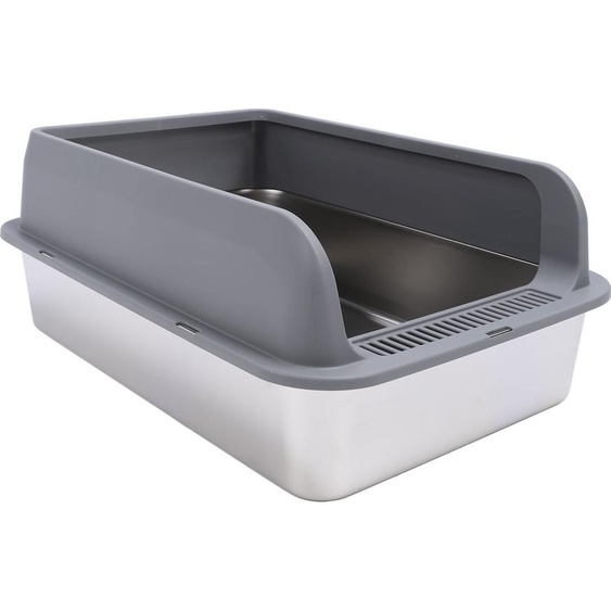 Litière pour chat en acier inoxydable – grande litière semi-fermée avec couvercle et protection anti-éclaboussures, dimensions : 50 x 35 x 10 cm