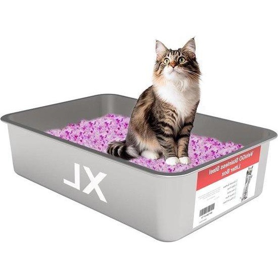 Bac à litière en acier inoxydable extra-large pour grands chats, facile à nettoyer