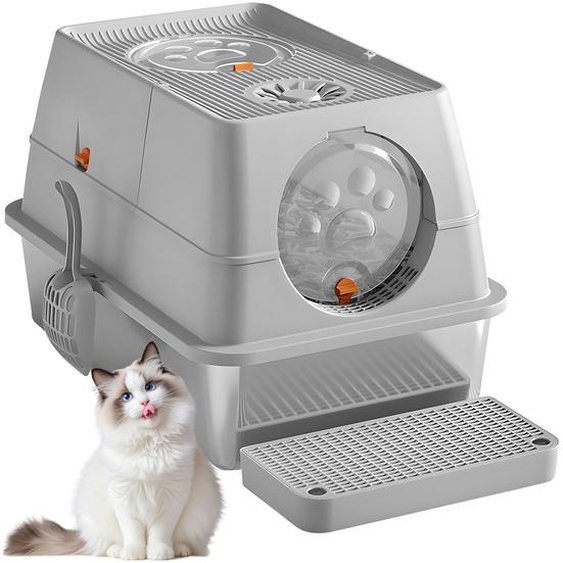 Bac à litière entièrement fermé en acier inoxydable avec filtre et tiroir haute qualité gris clair