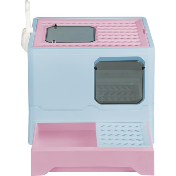 Bac à litière extensible, Bac à litière avec pelle Pliable Portable Double porte Bleu