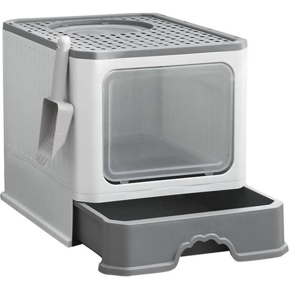 Bac à litière extensible, Bac à litière avec pelle Pliable Portable Double porte Gris