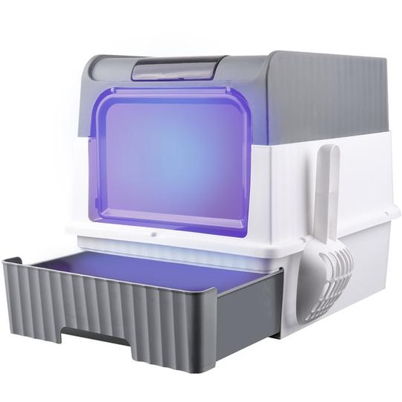 Bac à litière extensible, bactéricide Bac à litière avec pelle Portable Double porte Gris