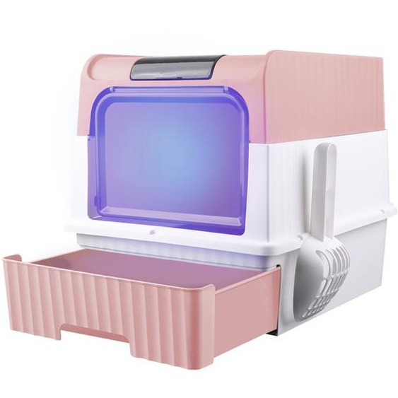 Bac à litière extensible, bactéricide Bac à litière avec pelle Portable Double porte Rose