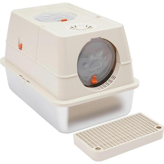 Bac à litière fermé - 62 × 42 cm - Volume 28 L - Pour chats jusquà 10 kg - Acier inoxydable + PP + ABS - Kaki