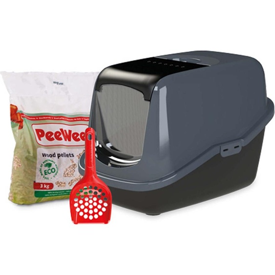 Bac à litière PeeWee EcoHus avec capot fermé, incl. 3kg de litière granulés de bois + pelle