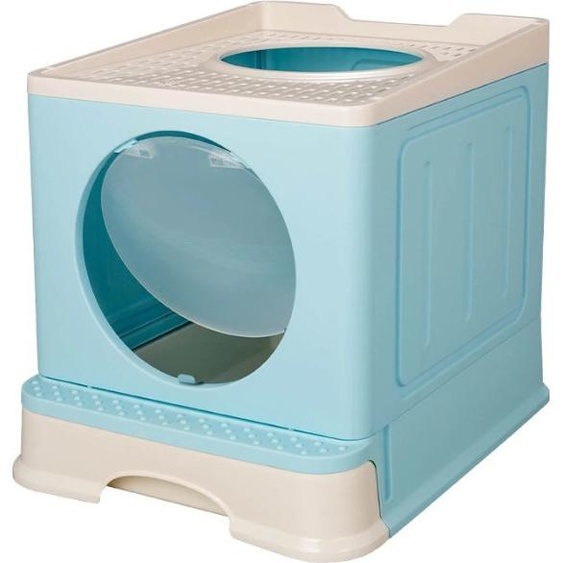 Bac à litière pliable avec bac extensible Bac à litière avec pelle Portable Double porte Bleu