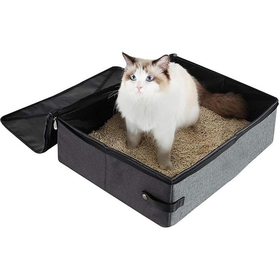 Bac à litière portable Voyage Bac à litière pliable étanche pour chats, 55x42.5x13cm