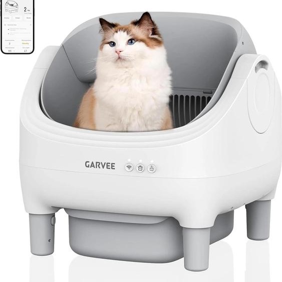 Bac à litière pour chat - Automatique et autonettoyant - Volume 10,5 l - Bac à déchets sans odeur - Pour grands chats - Acier inoxydable - Gris