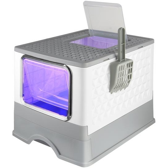 Bac à litière pour chat Bac à litière extensible,avec couvercle et pelle Gris