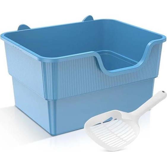 Bac à litière pour chat - Semi-fermé - Anti-éclaboussures - Extra large - Facile à nettoyer - 50 × 38,7 × 30,3 cm Plastique - Bleu