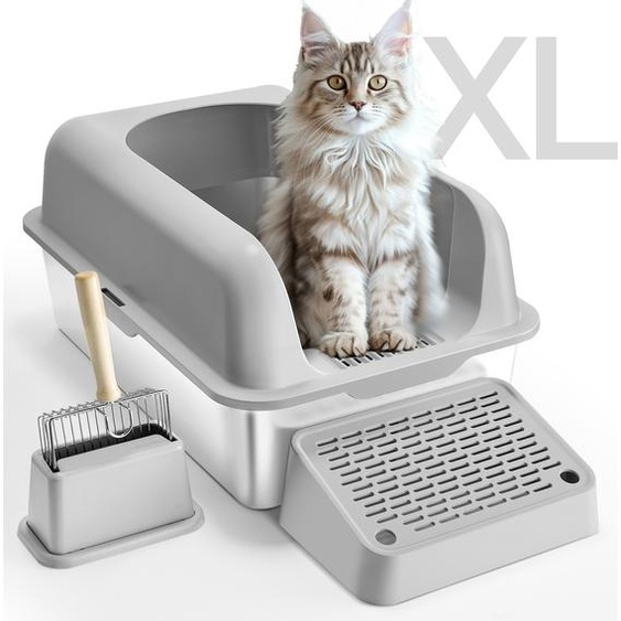 Bac à litière VEVOR, 6 pouces de profondeur, XL bac à litière extra-large en acier inoxydable avec pelle, large pied filtrant et côtés hauts, fermé, sans odeurs, adapté