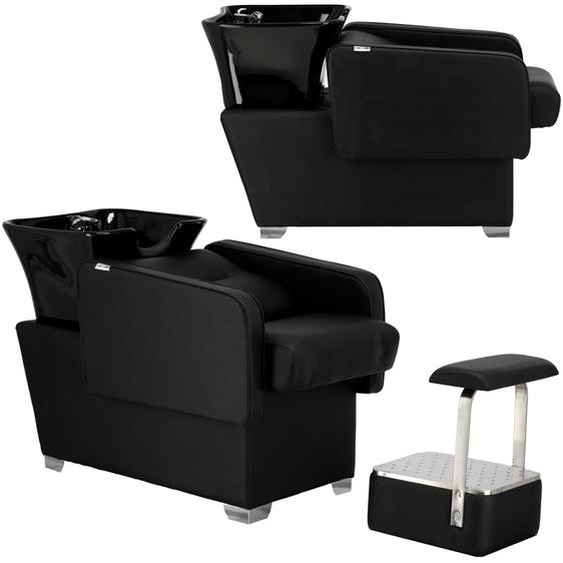 Bac à shampoing Paola inclinable professionnel pour coiffure et barbier, avec bac céramique réglable, robinetterie et douchette