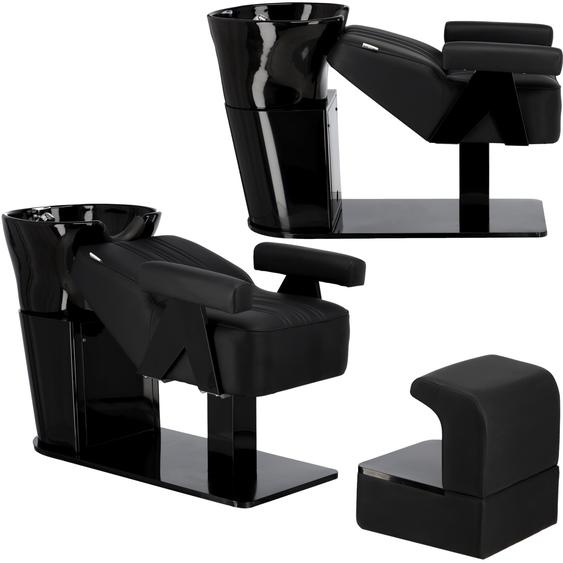 Bac à shampooing Livia, avec position allongée pour coiffeur et barbier, mobile, cuve céramique, robinetterie et douchette
