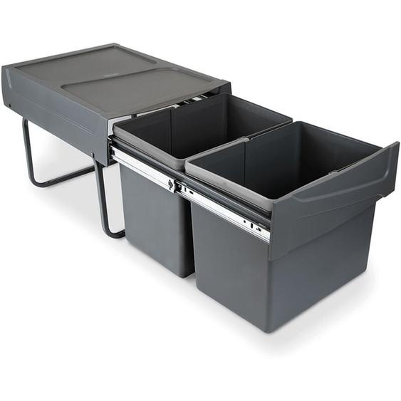 Bac de tri sélectif a montage inférieur et extraction manuelle pour élément de cuisine Recycle, 2x15litres, Plastique Gris antracite - Emuca
