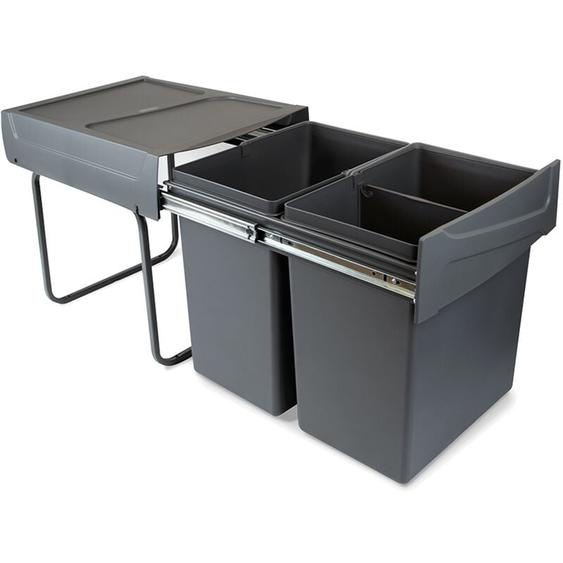 Bac de tri sélectif a montage inférieur et extraction manuelle pour élément de cuisine Recycle, 2x20litres, Plastique gris antracite - Emuca
