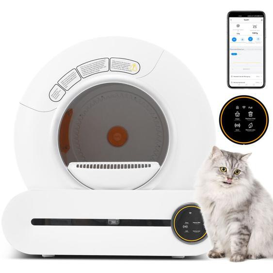 Bac et maison de toilette pour chat,bac à litière autonettoyant 65 L,capteur infrarouge, élimine les odeurs, contrôlé par application pour plusieurs