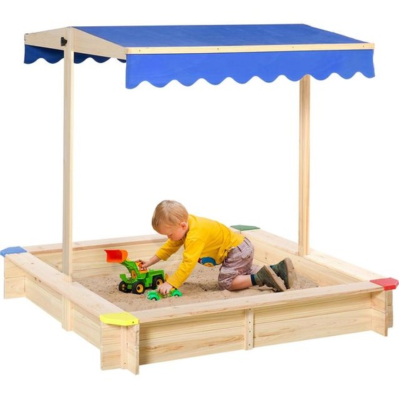 Bac  Sable Bois carr avec Couvercle dim. 1,2L x 1,2l x 1,2H m - Hauteur et Inclinaison Toit rglables - Bois Naturel de pin