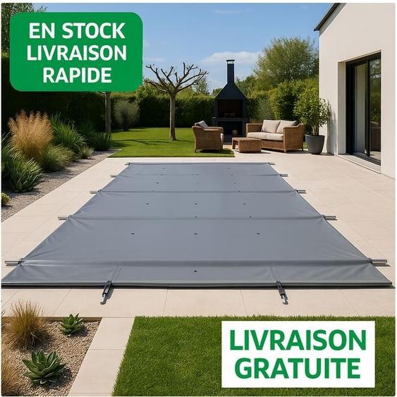 Bâche à barres SECU CLASSIC bassin de 8.00 x 4.00 m - gris clair