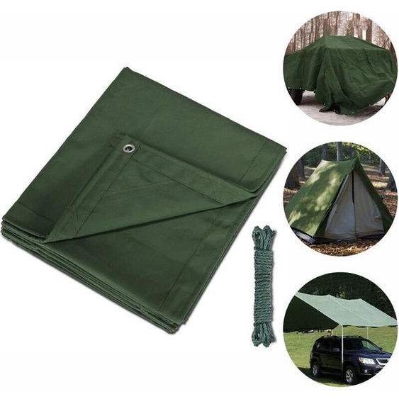 Bâche de couverture 3 x 4 m, 450 g/m² bâche en coton, résistante, hydrofuge, protection UV, avec illets renforcés, bâches vertes pour voiture, toit, bateau, camping, auvent avec cordes