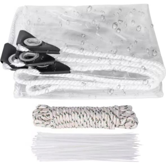 Bâche de couverture en PVC transparent - Imperméable - Avec illets - Résistant aux intempéries - Pour meubles de jardin ou véranda - 400x550cm