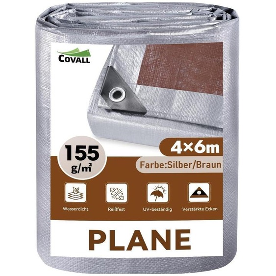 Bâche de protection étanche, 4x6 mètres, 155 g/m², bâche robuste avec œillets, couleur argent/marron