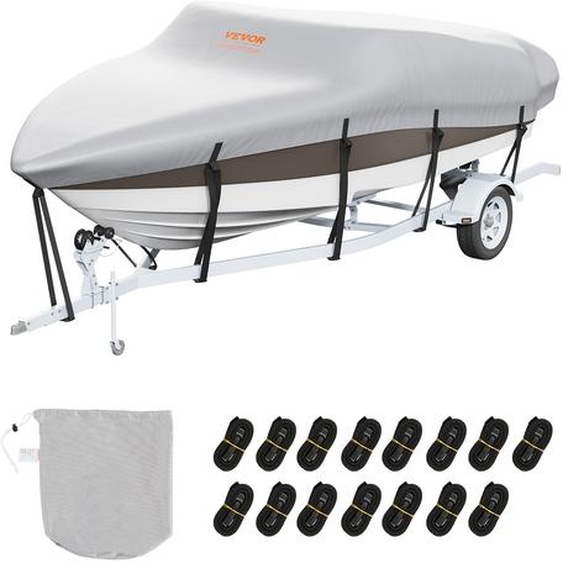 Bâche de protection pour bateau VEVOR, 609-670 cm Bâche pour bateau pneumatique 600D tissu Oxford Bâche de protection pour bateau avec sac de rangement 435 x 300 mm, Bâche de protection pour bateau de pêche Gris
