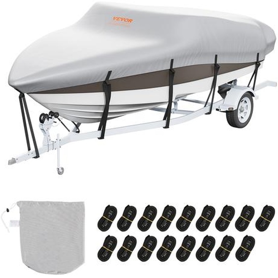 Bâche de protection pour bateau VEVOR, 701-731 cm Bâche pour bateau gonflable 600D tissu Oxford Bâche de protection pour bateau avec sac de rangement 435 x 300 mm, Bâche de protection pour bateau de pêche Gris