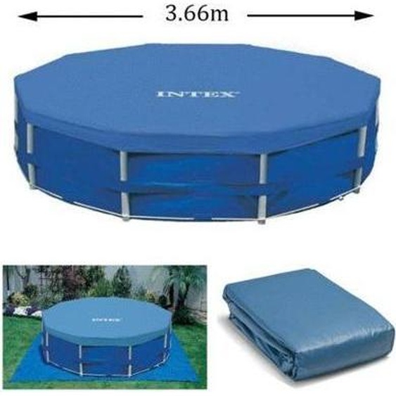 Bâche de protection pour piscine ronde Intex 28031 - Diametre 3,66m - Rabat 25cm - PVC - Bleu