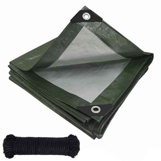 Bâche de protection verte, 5x8 mètres, imperméable, avec œillets, en tissu PE de 120g/m², résistante aux intempéries