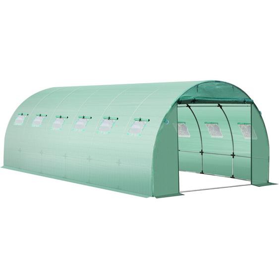 Bâche de rechange serre tunnel 18 m², bâche dim. 6L x 3l x 2H m pe anti-UV imperméable 12 fenêtres + porte enroulable zippée vert