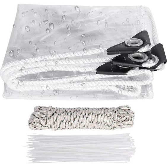 Bâche en PVC - Bâche de protection - Imperméable - Épaisseur 0,3 mm - Avec œillets - Résistante aux intempéries - Dimensions 4 x 5 m - Transparente