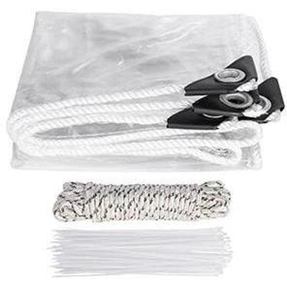 Bâche en PVC - Bâche de protection - Très résistante - Imperméable - Coupe-vent - Anti-poussière - Avec illets et cordes - 1,4 x 2 m - Transparente