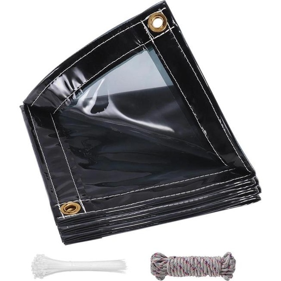 Bâche en PVC - Bâche de protection/voile dombrage - Épaisse - Protection UV - Imperméable - Semi-transparente - 4 x 4 m - Gris foncé