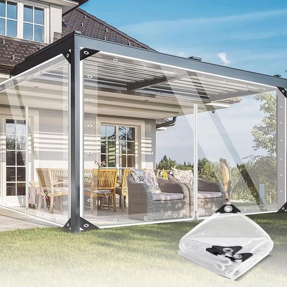 Bâche en PVC transparent - Bâche de protection avec fermeture éclair - Imperméable, résistante au vent, très robuste, indéchirable, avec illets - Pour serre/terrasse/garage - 3 x 4 m