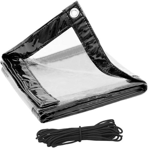 Bâche PVC - Bâche transparente - Imperméable, coupe-vent - Oeillets aluminium Ø 2 cm, espacés de 50 cm - Bords renforcés 5 cm - Taille 2 x 2,6 m - Transparent/noir