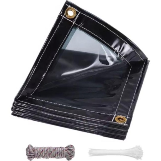 Bâche PVC Valora - Avec oeillets - Résistant aux intempéries - Film de couverture pour véranda, serre, terrasse, jardin - Imperméable & résistant aux UV - Gris foncé transparent - 400x500 cm