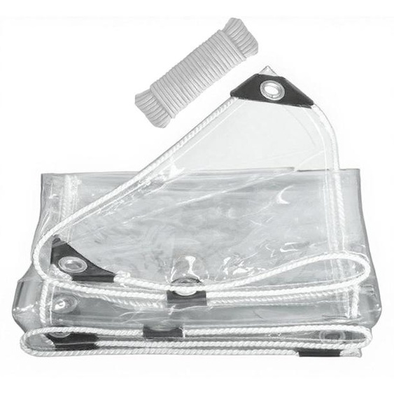 Bâche transparente à illets, 2,5 x 3 m, bâche imperméable avec cordage, 420 g/m², bâche en PVC transparent pour plantes, serre, balcon, camping, abri de voiture