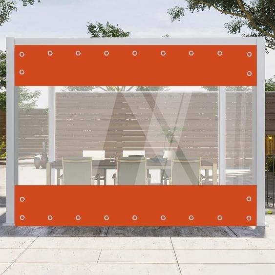 Bâche transparente avec illets Étanche 420g/m² PVC Bâche de couverture Tissu de protection contre le vent Protection contre la pluie pour jardin pavillon terrasses balcon serres,Orange,H 2.4m x L 4.5m