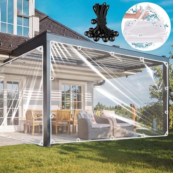Bâche transparente imperméable avec renforts dillets, bâche de tente imperméable avec cordes à boules noires, bâche PVC protection contre la pluie pour serres meubles de jardin,4mx6m