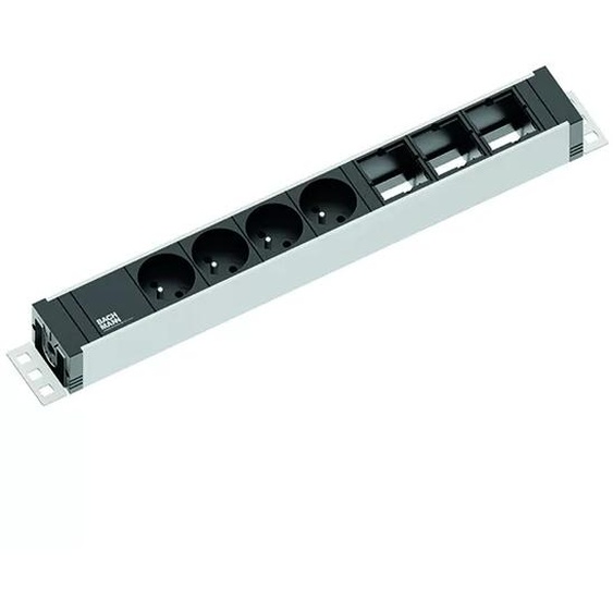 Bachmann Bloc multiprise universel 3 x module Custom, 4 x UTE 230V, noir, pivoté de 35°, 3 m de câble H05VV-F3G1,5mm² avec fiche coudée 90°, équerre de fixation incluse. (922.082)
