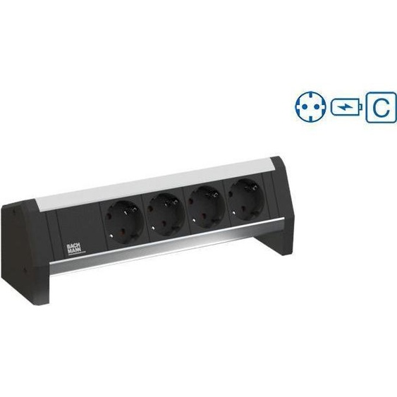 Bachmann DESK 1 - Bâti de prises - CA 250 V - entrée, entrée GST18i3 - prises de sortie : 2 (2 x USB, 2 x CEE 7/3) - cordon de 1,0m - noir, RAL 9005 (902.0245)