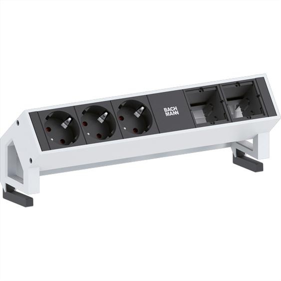 Bachmann DESK 2 - Bâti de prises - entrée, entrée GST18 - raccords de sortie : 3 - cordon 20cm - Allemagne - noir, blanc, RAL 9010 (902.201)