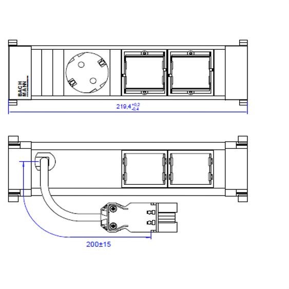 BACHMANN POWER FRAME 1xCEE7/3 2xCM, profilé en plastique 0,2m GST18