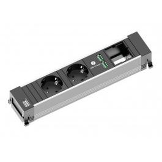 Bachmann POWER FRAME - taille M - bloc multiprise - CA 250 V - entrée, entrée GST18i3 - prises de sortie : 2 (2 x USB, 2 x CEE 7/3) - cordon de 20cm - noir, aluminium anodisé (916.0514)