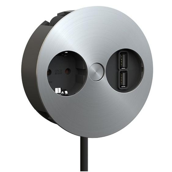 BACHMANN TWIST 1x contact de protection, embouts, chargeur USB, fiche de montage avec contact de protection, acier inoxydable, 2 m