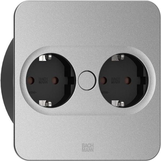 Bachmann TWIST 2 plaque de protection métallique carrée, noir mat, similaire à RAL 9005 30GE satiné, 2x prises de courant de sécurité noires avec protection renforcée contre les contacts accidentels, câble dalimentation 2,0m H05VV-F3G1,5mm² noir avec