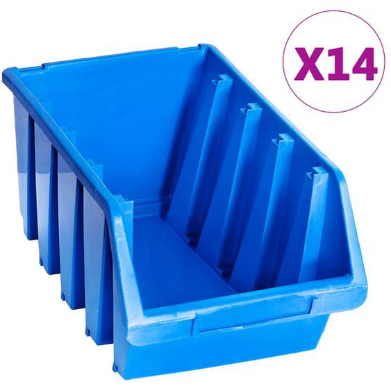 Bacs de rangement empilables 14 pcs bleu plastique