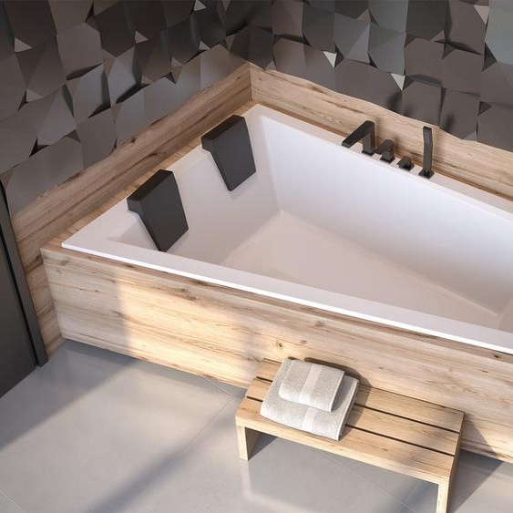 BADLAND Baignoire dangle rectangulaire Baignoire Intima SLIM pour deux personnes GAUCHE 170x125 rebord 15mm avec vidage et pieds avec appuie-tête sans habillage